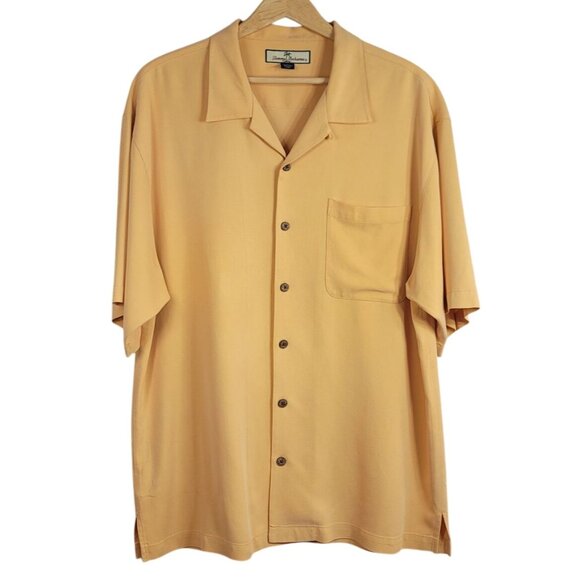 Tommy Bahama Camp Shirt Orange XL 100% Silk Short Sleeve Faux Wood Buttons - Picture 1 of 6